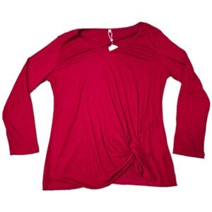 NIASHOT Womens 2XL Knot Front Top Long Sleeve Criss Cross Neck Red Casual (E)